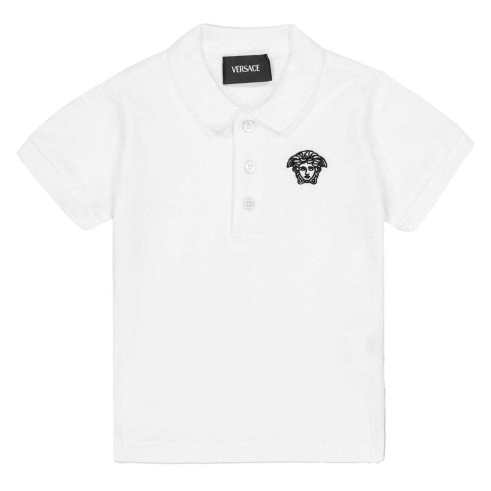 Versace Boys Embroidered Logo Polo Shirt / White